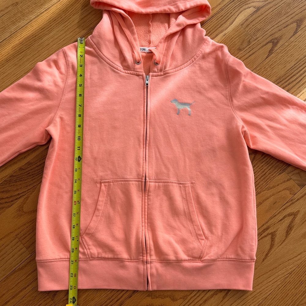 Victoria's Secret PINK Bling Full Zip Hoodie Peach Iridescent Holographic Logo L - Picture 6 of 8